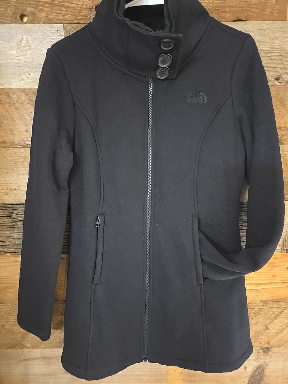 The North Face Black Quilted Funnel Collar Trench Coat